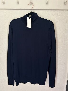 Men's Mock Neck Sweater in Navy - Classic Lightweight Turtleneck